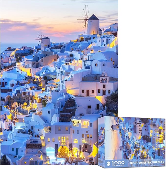 1000 Piece Puzzle for Adults Santorini Landscape Puzzles for Adults 1000 Pieces Skyline Sunset Jigsaw Puzzles 1000 Pieces Greece Buildings Puzzle Scenery Puzzles for Adults Teens Seniors