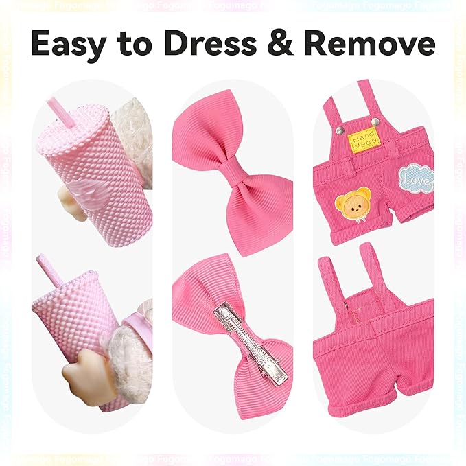 Sweet Casual Style for LABUBU Clothes or LABUBU Outfits– Cute Bow & Mini Coffee Cup Accessory, Sweet Casual Style Clothes for Collectible Dolls