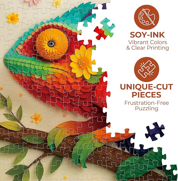 BenBen Puzzles for Adults 500 Pieces, Floral Chameleon Jigsaw Puzzles with Patterns on Back, Challenging Animal Puzzle for Family Game Night, Home Décor
