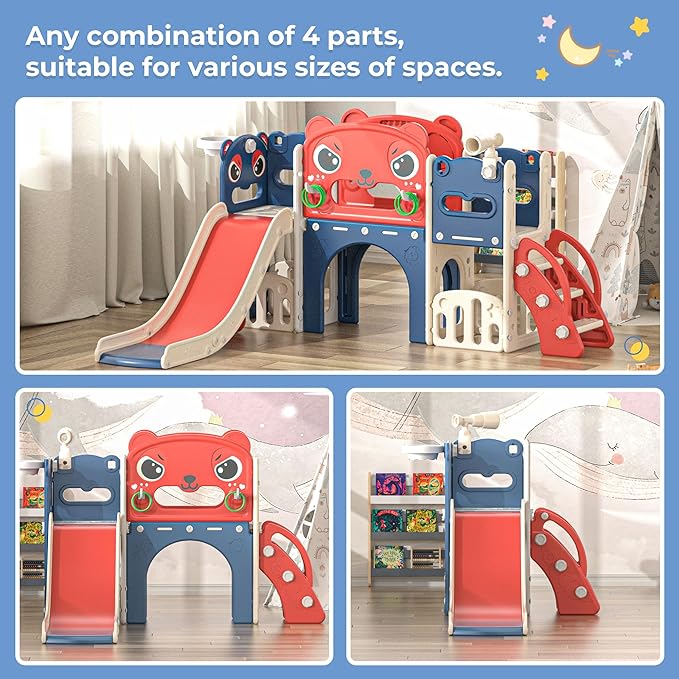 9 in 1 Toddler Slide Playset Indoor Outdoor Kids Slide and Climber for Toddler Age 1-6, Children Slide Climber Playground