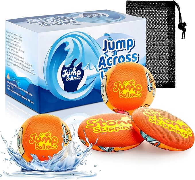 Water Stone Skipping Discs Set 4 Pack – Fun Pool Toys for Kids All Ages – Water Bouncing Skip Ball Toy for Boys & Girls – Best Games Gifts with Your Friends & Family at the Beach, Lake or Pool