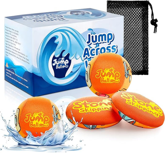 Water Stone Skipping Discs Set 4 Pack – Fun Pool Toys for Kids All Ages – Water Bouncing Skip Ball Toy for Boys & Girls – Best Games Gifts with Your Friends & Family at the Beach, Lake or Pool