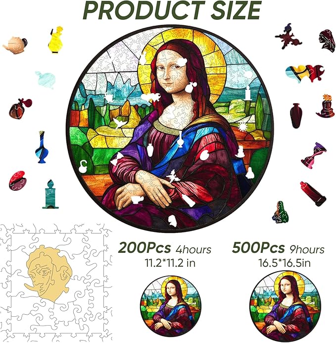 MYS A·U·R Mona Lisa Puzzles for Adults, Fine Art 200 Pieces Wooden Puzzles Collection Toy Jigsaw Puzzles Birthday Gifts Family Game 11.2"*12.2"