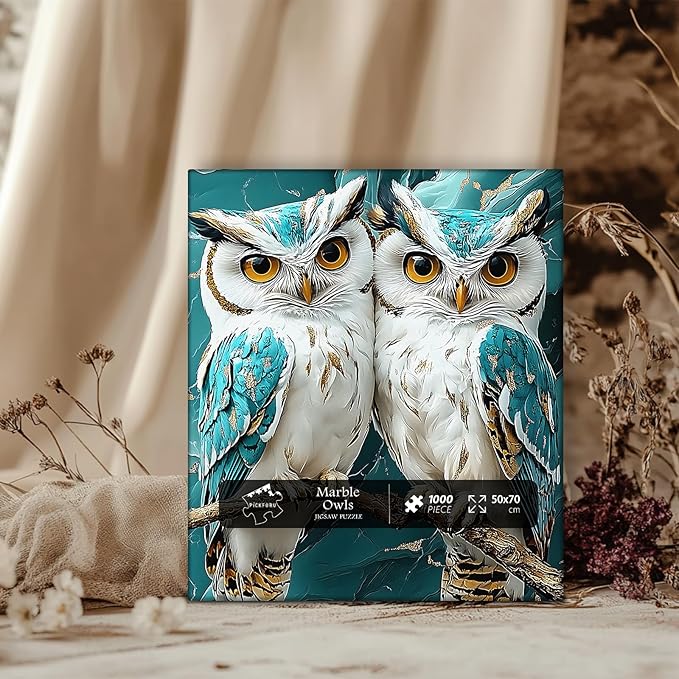 PICKFORU Owl Jigsaw Puzzles 1000 Pieces, Marble Art Owls Puzzles for Adults, Stone Carving Animal 1000 Piece Puzzle Hard Challenging