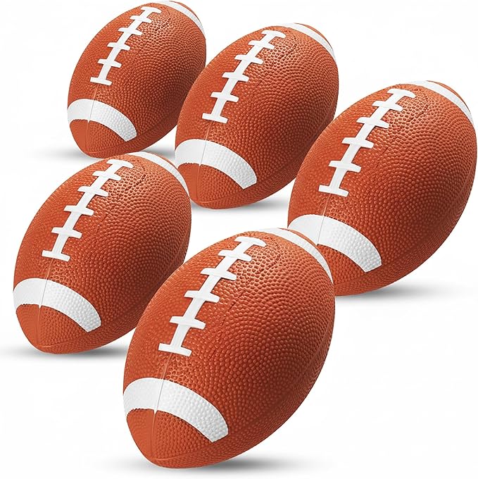 6-Inch Mini Footballs for Kids (Pack of 5) - Inflatable PVC Football Toys for Boys & Girls w/Hand Pump, Easy to Grip Small Sports Balls for Backyard, Recess, Party Favor, Indoor/Outdoor
