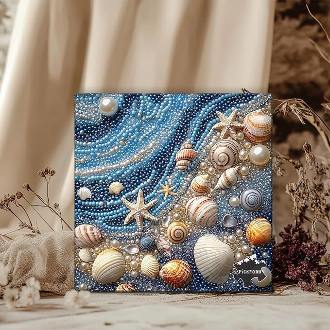 Beach 1000 Piece Puzzles for Adults, PICKFORU Mosaic Gradient Sea Jigsaw Puzzles Jewel Seashells, Challenging Hard Unique Pearl Shell Ocean Theme as House Decor