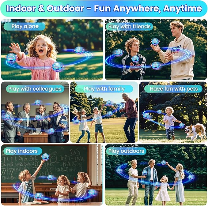 Flying Orb Ball Toy, 2026 Upgrade Hand Controlled Hover Ball with LED Lights, 360° Rotating Boomerang Globe Cool Mini Drone, Ideal Birthday&Christmas Gift for Boys Girls-Bright Blue