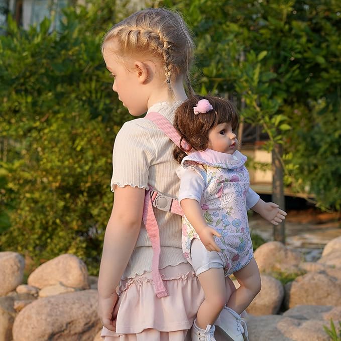 GAGAKU Baby Doll Carrier for Toddlers, Doll Carrier for Little Girls, Toy Baby Dolls Sling for Kids, Reborn Baby Doll Accessories, Colorful Flowers