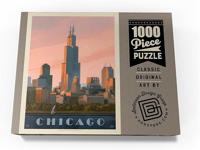 MyPuzzle Chicago Skyline: Lake Michigan, Vintage Poster - Premium 1000 Piece Jigsaw Puzzle for Adults