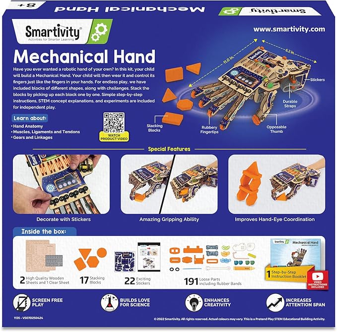 Smartivity DIY Robotic Mechanical Hand STEM Toy for Kids 8-14 Years Old | Parents Choice Award Winner I Birthday Gift for Kids | Engineering Kit for 8, 9, 10, 11, 12, 13, 14 Years Old Boys & Girls