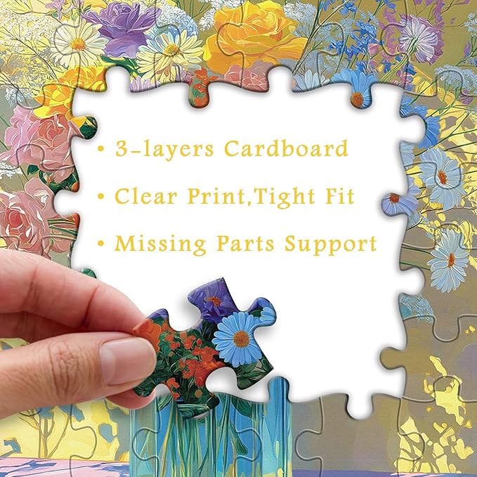 PICKFORU Wildflowers Vase 1000 Piece Puzzle for Adults, Oil Painting Flower Jigsaw Puzzle, Gradient Art Plant Puzzles