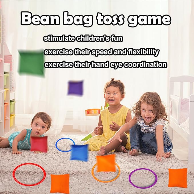 3 in 1 Carnival Games Set,39PCS Soft Plastic Cones Cornhole Bean Bags Ring Toss Game,Carnival Combo Set Toss Games for Kids Adult Birthday Party Indoor Outdoor Games Supplies,Yard Lawn Games