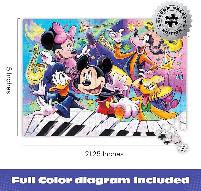 Buffalo Games Silver Select Mickey’s Music Jigsaw Puzzle, 500 Piece Puzzle for Adults, Mickey Mouse Disney Art, Premium Giftable Box