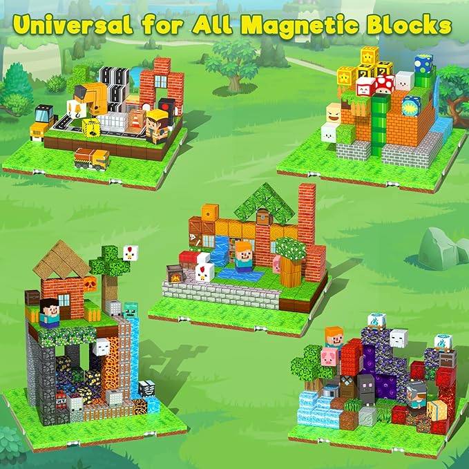 Magnetic Blocks Base Plate,4PCS Magnetic Cubes Base-Plate for Magnetic Building Blocks Placing(4" x 4")，STEM Toys for Kids 3-10 Years Old,Perfect for Home Classroom Birthday Gifts