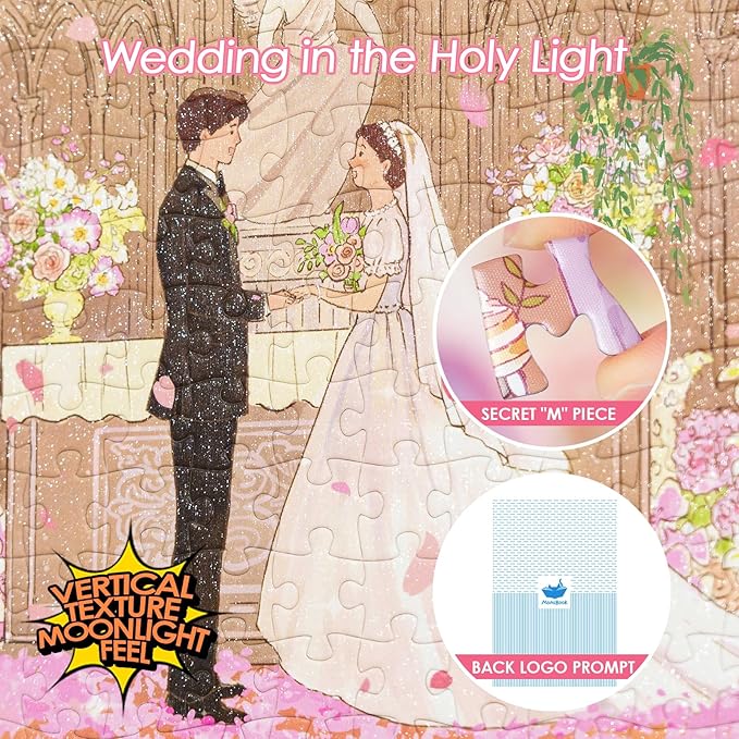 MOMIBOOK 1000 Piece Puzzle for Adults Jigsaw Puzzles of Wedding in The Holy Light, Vertical Texture Moonlight Feel Painting Image Hard Impossible Puzzle Unique Party Christmas Birthday Gifts