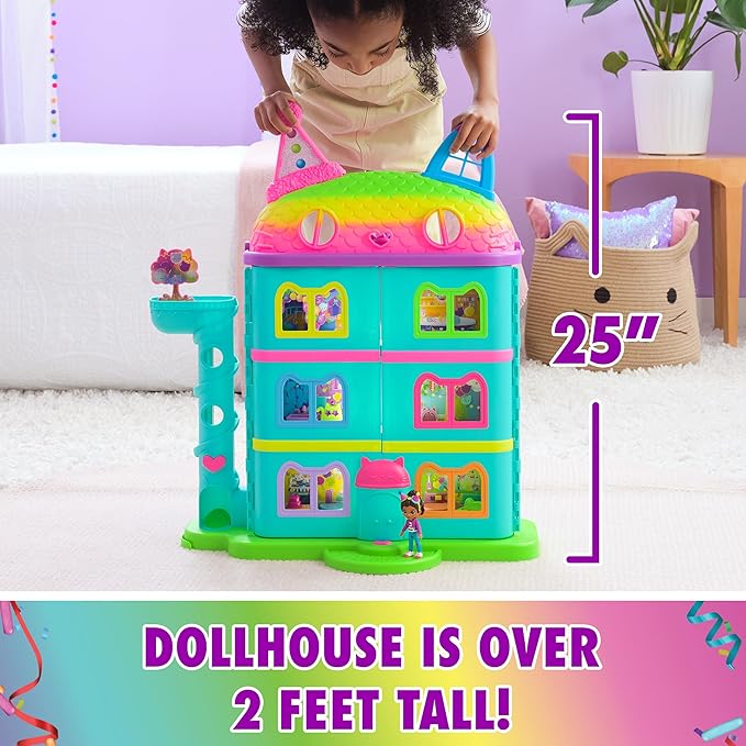 DREAMWORKS GABBY'S DOLLHOUSE, 14 Pc Celebration Dollhouse, 25-Inches Tall, with Toy Figures, Doll House Furniture & 10 Sounds, Kids Toys for Girls & Boys Ages 3+