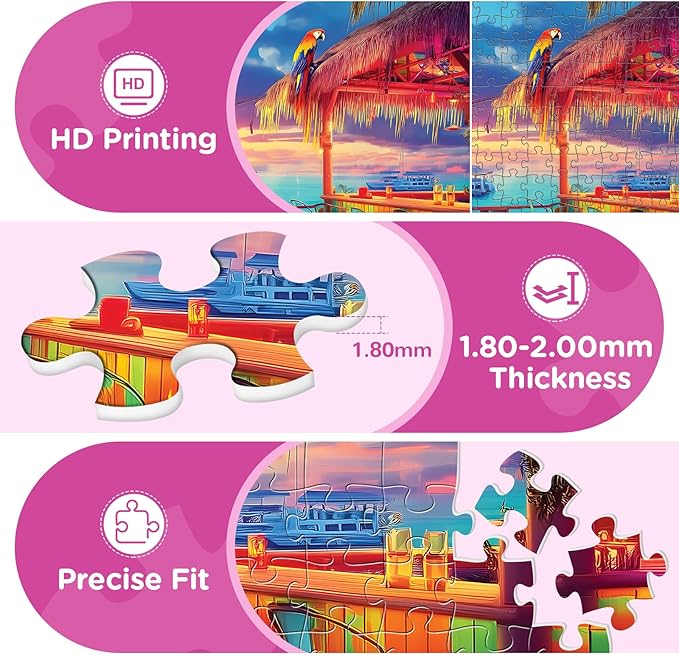 500 Piece Puzzles for Adults,Beach Bar at Sunset Puzzle for Adults Seniors,Recycled Paper Unique Funny Cool Summer Jigsaw Puzzle,Challenging Family Game Gifts for Friends Men Women Seniors, 20.5*15In