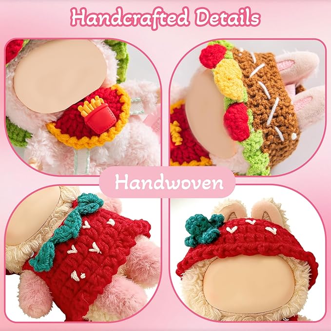 2PCS 17cm Doll Clothes for Outfit Set, Handmade Crochet, for 17cm Dolls, Hamburger Strawberry Theme, Great Gift Idea (Hamburger)