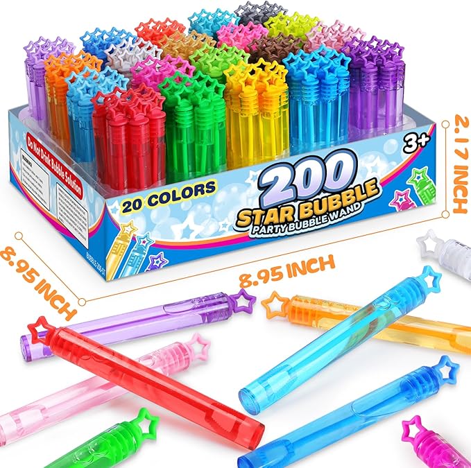 200 Pcs 20 Colors Mini Star Bubble Wand Bulk in Gift Box, Neon Bubbles Party Favors For Kids, Classroom Giveaways, Goody Bags Stuffer, Carnival Prizes Toy, Birthday Treats, Party Supplies for Toddlers