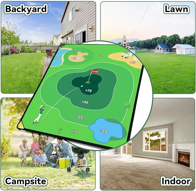 Liberry Golf Chipping Game with Large Chipping Mat, 2 Adjustable Clubs, 20 Sticky Balls, Outdoor Indoor Sports Training Toy Gift for Adults Kids, Family Yard Target Game