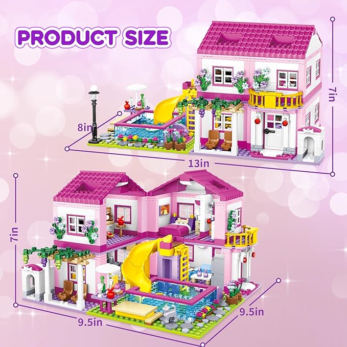 Pink Girls Summer Villa Friends Building Set Compatible with Friends Construction Educational Toy for Kids Age 8-12 and Up 1018 PCS