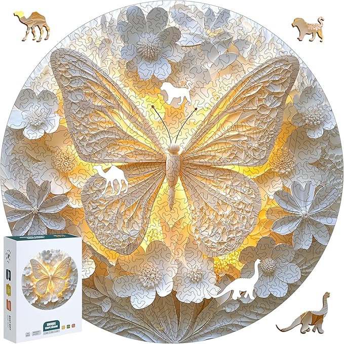 Wooden Puzzles for Adults, 210 Pieces Round Unique 3D Butterfly & Flower Shaped Wooden Jigsaw Puzzle, Easter Gift for Mom, for Adult Puzzle Lovers