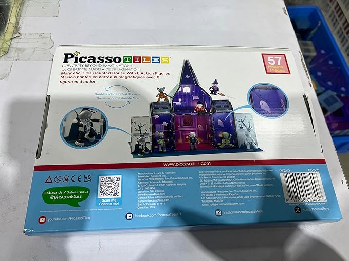 PicassoTiles Haunted House Theme Magnet Tile Building Blocks 8 Action Figures Magnetic Construction Toy Double Sided Printing Education STEM Learning Playset Halloween Adventure Kid Ages 3+ PTQ03