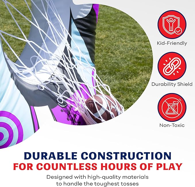 65” Inflatable Football Target Net Toss Game - Double-Sided Throwing Practice Football Stuff with Mini Balls - Backyard Tailgate Party Sports Toy for Kids & Adults