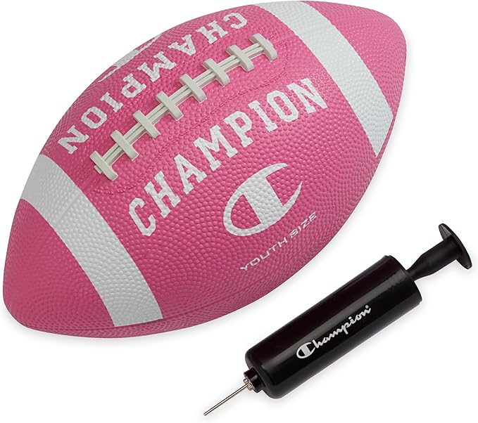 Champion Blitz Football, All-Weather Football, Enhanced Grip, Durable Rubber Cover and Molded Laces, for Outdoor Sports & Training, Includes 6 Ball Pump