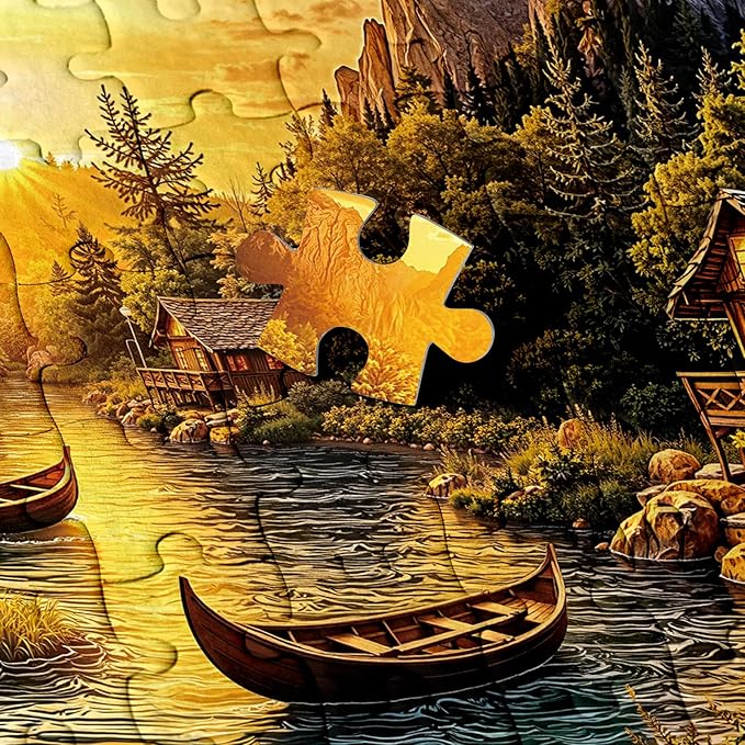 Fantasy Book Sunset Puzzle 1000 Pieces for Adults, Magic Forest Mountain Landscape Jigsaw Puzzles, Cabin Vintage Nature Scenery Puzzles