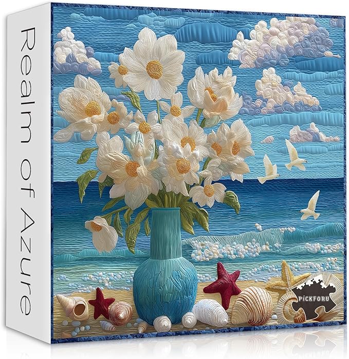Beach Puzzles for Adults 1000 Piece, Flower Puzzles Ocean Seashells Bird, Floral Challenge Jigsaw Puzzle