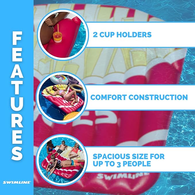 SWIMLINE ORIGINAL French Fries Pool Float – Durable Vinyl Lounger for Adults & Teens – Fun Pool Float for Lake, Beach, or Backyard – Easy to Inflate and Store