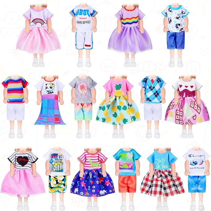 Hungdao 16 Pcs Girl Boy Doll Clothes Lovely Outfits Mini Doll Clothes 6 Inch Dolls Accessories for Kids Birthday Outfit(Boys and Girls)