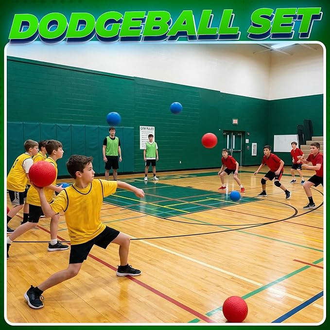 7 Inch Red & Blue Dodgeball Set - (2-Pack) with Pump - Kickball Playground Balls for Kids - Indoor & Outdoor Gym Sports Balls for Dodgeball, Four Square, PE, Recess & Backyard Games