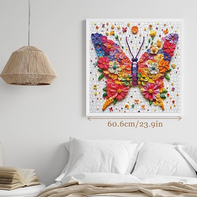 Colorful Butterfly Wings Puzzles for Adults 1000 Pieces, Aesthetic Pretty Flower Plant Jigsaw Puzzle, Art Challenging Floral Wildflower Pages Embroidery Puzzle