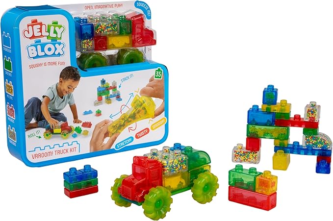 Goliath Jelly Blox Vrroom! Truck Kit | Includes 35 Blocks | Toddler & Preschool Building Blocks Kids Can Squeeze, Stretch, Squish | MESH ACCREDITED | Safety Tested Ouch-Free | Sensory Play Toy Ages 2+
