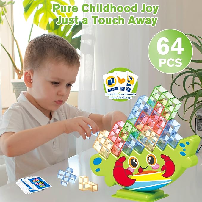 64PCS Crab Stacking Blocks – Montessori Balance Game Toy for Kids, STEM Fine Motor Skill Builder, Colorful Building Toy for Toddlers & Preschool Learning Ages 3+