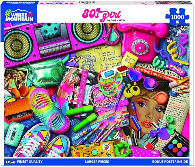 White Mountain 1000 Piece 80's Jigsaw Puzzle Unique Iconic Collage Puzzle with Large Pieces Gift for Adults and Family 24"x30" - 80's Girl