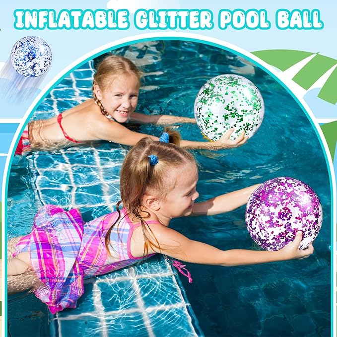 Chivao 12 Pack 16 Inch Glitter Beach Ball Inflatable Beach Ball Giant Pool Toys Blow up Swimming Pool Water Toys for Summer Indoor Outdoor Water Games Themed Birthdays Party Favor
