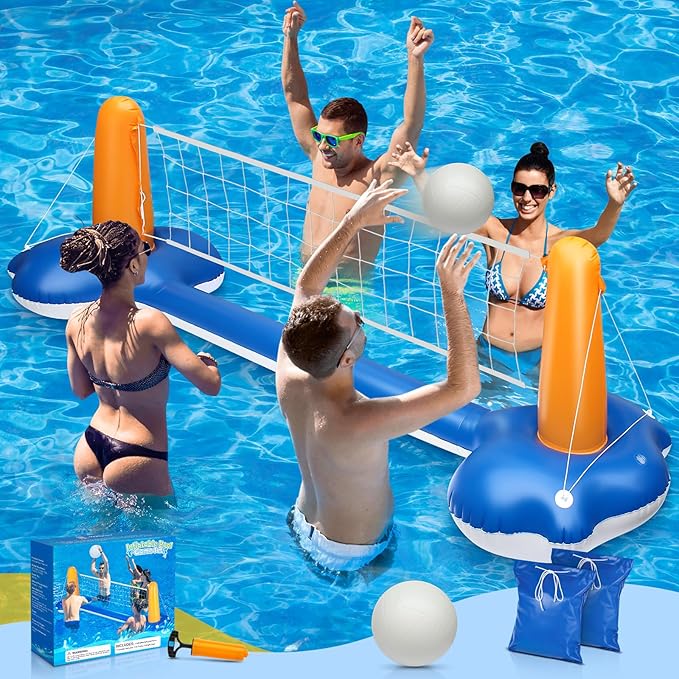 KIDDITOY Pool Volleyball Net, Pool Volleyball Set for Inground with Water Ball and Ball Pump, 2025 Swimming Pool Games for Adults, Perfect for Floating Pool Party Toys Games (115" x30’’x38’’)