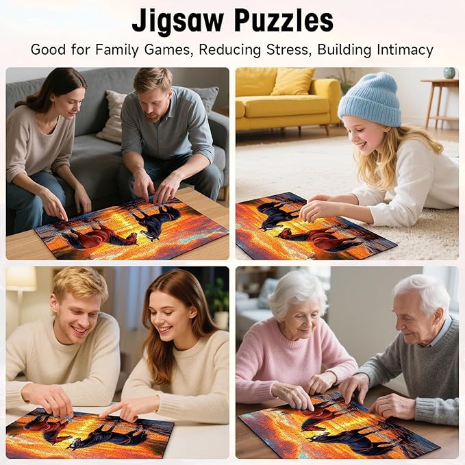 500 Piece Puzzles for Adults, Horse Sunset Landscape Jigsaw Puzzle with Letters on Back, Cardboard Puzzle for Game Nights & Home Decor, 20.5×15 Inch