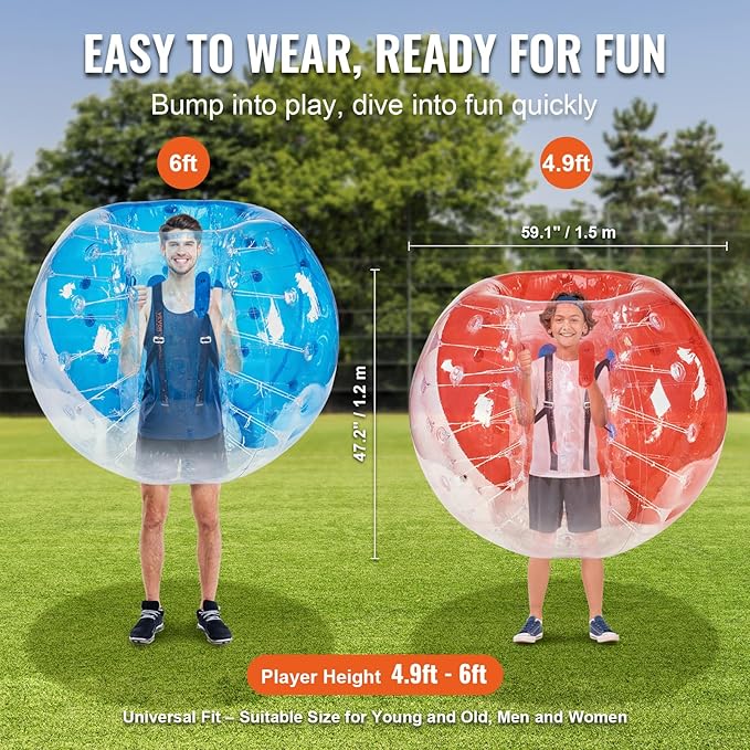 VEVOR Inflatable Bumper Ballѕ 2 Packs; 2FT/3FT/4FT/5FT Body Size Adult Human Bubble Ballѕ, Bumper Bubble Soccer Ballѕ for Teens/Adults