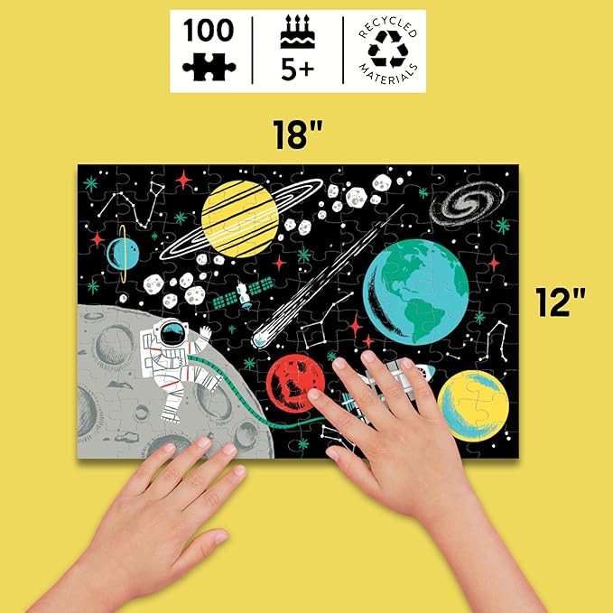 Mudpuppy Outer Space – 100 Piece Glow in The Dark Jigsaw Puzzle with a Fun Scene of Planets and Stars and Hidden Details in The Dark