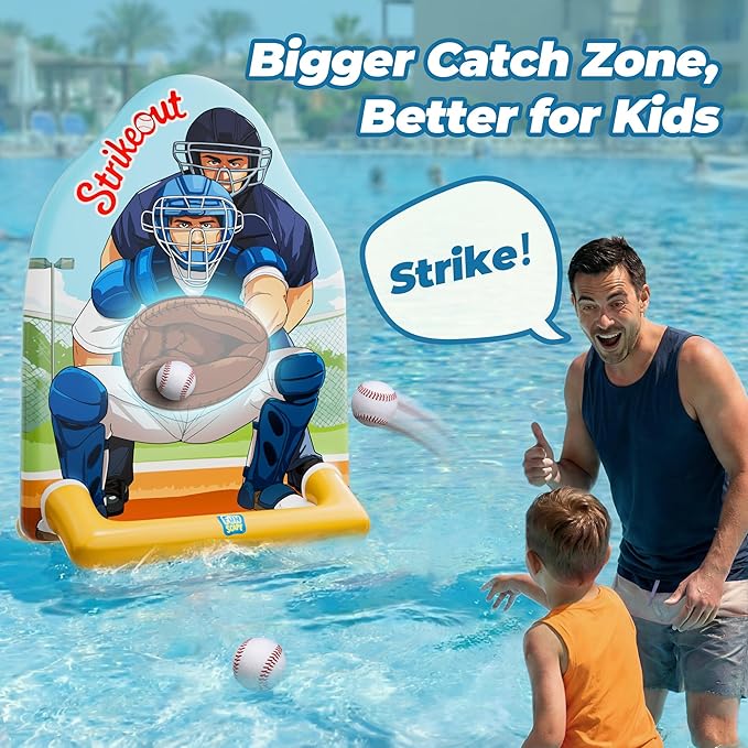 Funscape Kids Inflatable Baseball Pool Toy, Fun Swimming Pool Soft Ball Toss Game, Outdoor Yard Water Bat Target Sports Activity, Cool Summer Beach Family Party Gift 3 4 5 6 7 8 Yr Boy Girl Child Teen