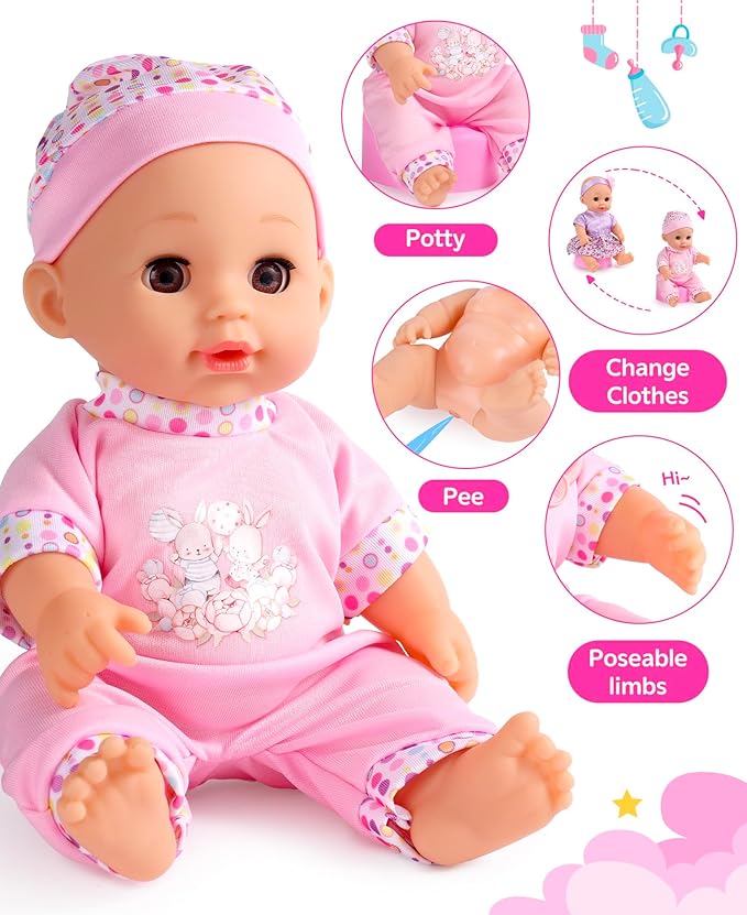 GAGAKU Baby Doll Stroller Playset with 12-inch Doll & Accessories, Foldable Lightweight Toy Stroller for Toddler Girls Kids Ages 1-6, 12" Baby Doll and Accessories Included