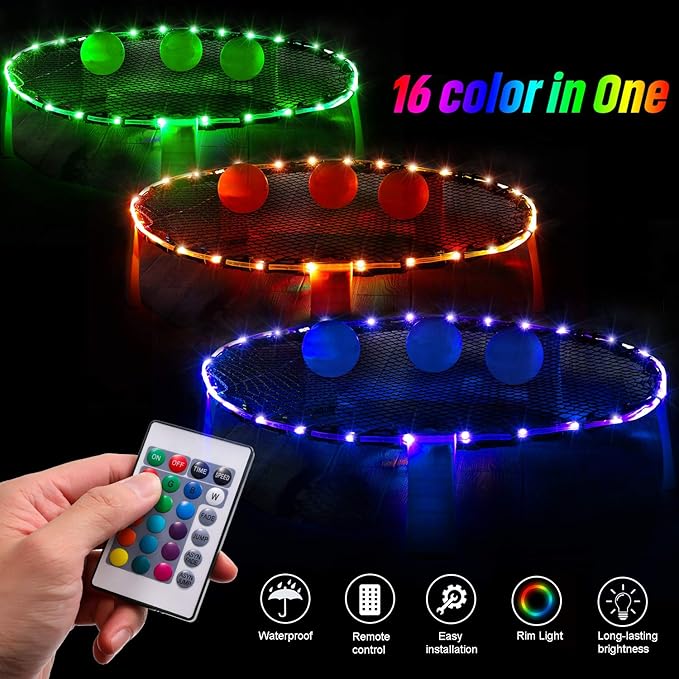 Waybelive LED Hoop Lights for Blinngoball Game, Spike Game, 16 Color Change by Yourself, Remote Control Rim LED Light Compatible with Blinngoball Game, Spike Game, Slammo Ball, Strike Ball Game