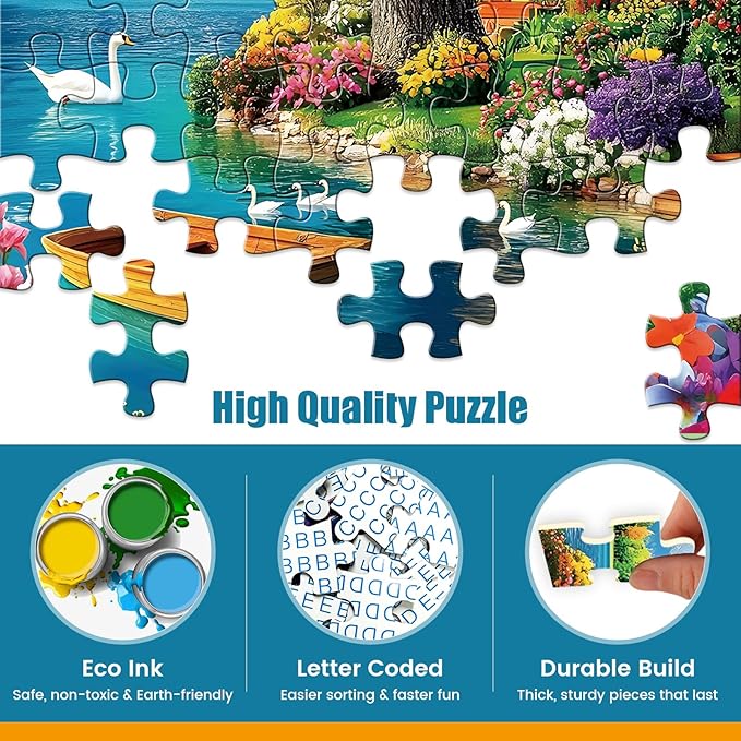 300 Piece Puzzles for Adults,Vintage Lake House Jigsaw Puzzle for Adults Kids Elderly,Large Piece Tree Puzzle for Kids Age 8-10 10-12,Challenging Landscape Puzzle,Family Game Great Gift 20.5x15in