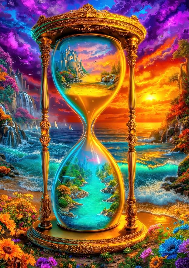 Fantasy Hourglass 1000 Piece Puzzle for Adults - Magical Time & Landscape Art, Dual World Scene, Poster & Lettered Back, 20"x28" HD, Gift for Fantasy & Art Lovers
