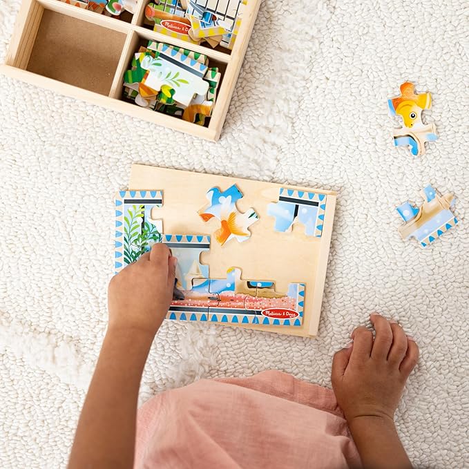 Melissa & Doug Wooden Jigsaw Puzzles in a Box 2-Pack for Preschool Boys and Girls – Pets, Vehicles