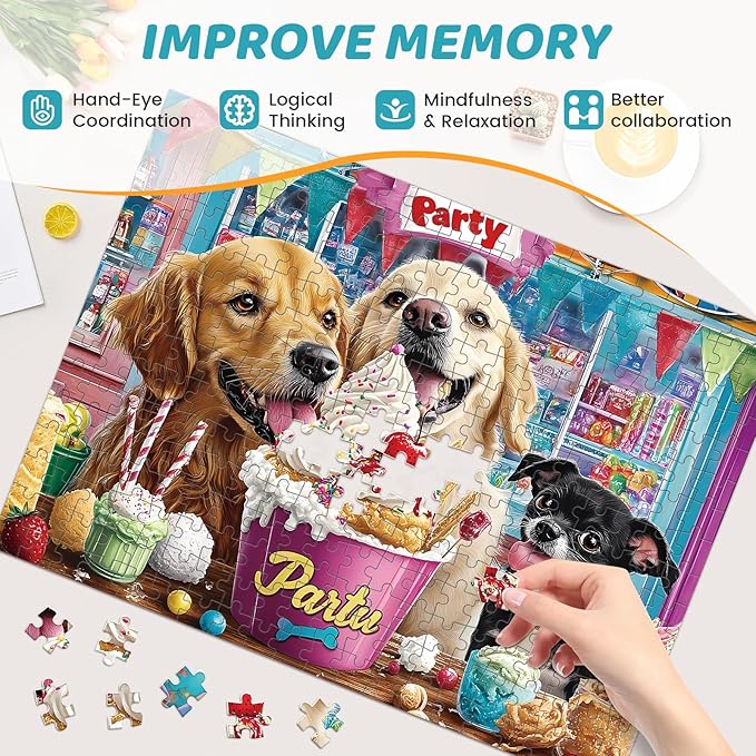 300 Pieces Puzzles for Adults | Dog Birthday Party Jigsaw Puzzles 300 Piece for Children Adults Seniors | Sturdy,Safe | Engaging & Educational Toys Great Gift for Boys Girls 20.5 x 15 in